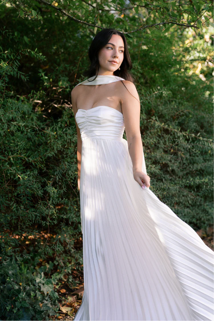 Bronwyn White Strapless Maxi Dress with Neck Scarf - Image 9