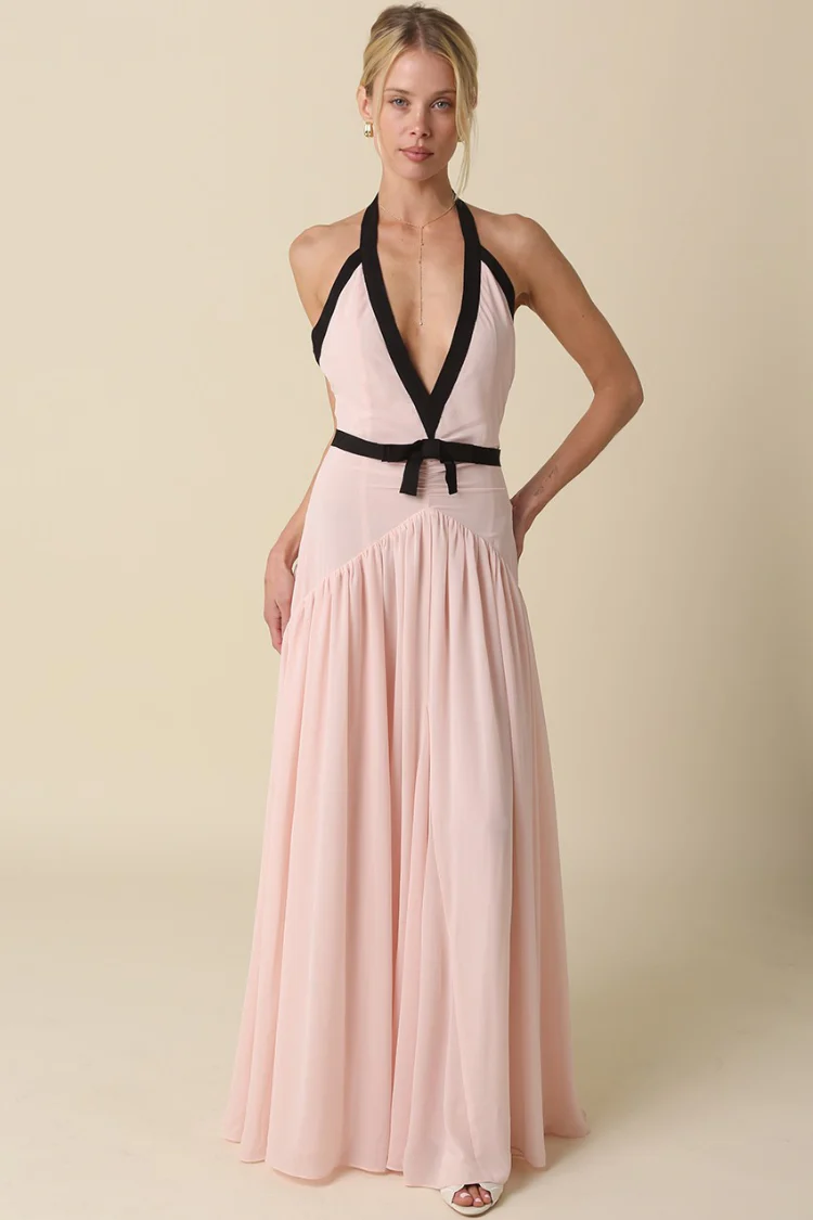 Camille Maxi Dress with Bow Detail - Blush - Image 3