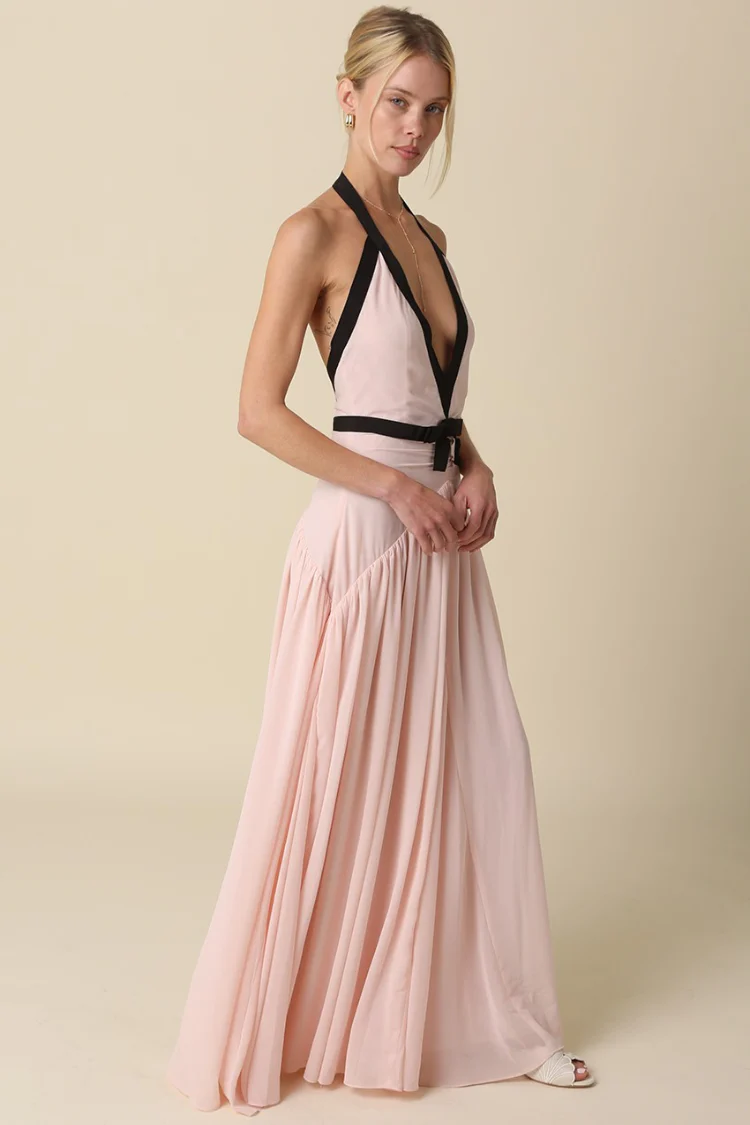 Camille Maxi Dress with Bow Detail - Blush - Image 4