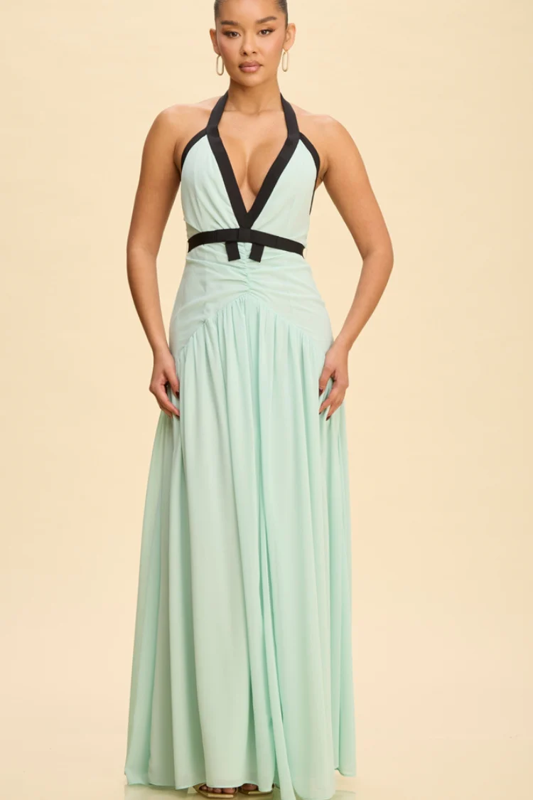 Camille Maxi Dress with Bow Detail - Mint - Image 7