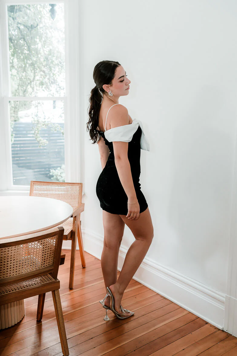 Catherine Bow Off-the-Shoulder Velvet Mini Dress - FINAL SALE - Image 2