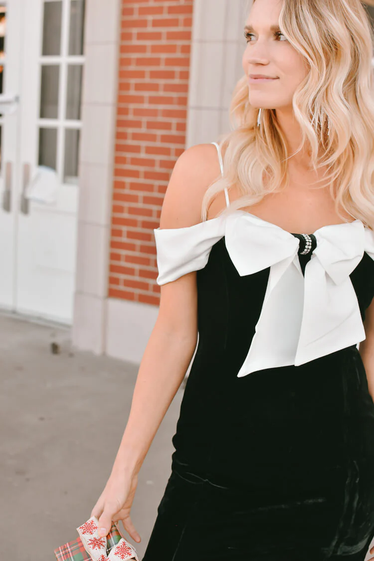 Catherine Bow Off-the-Shoulder Velvet Mini Dress - FINAL SALE - Image 5