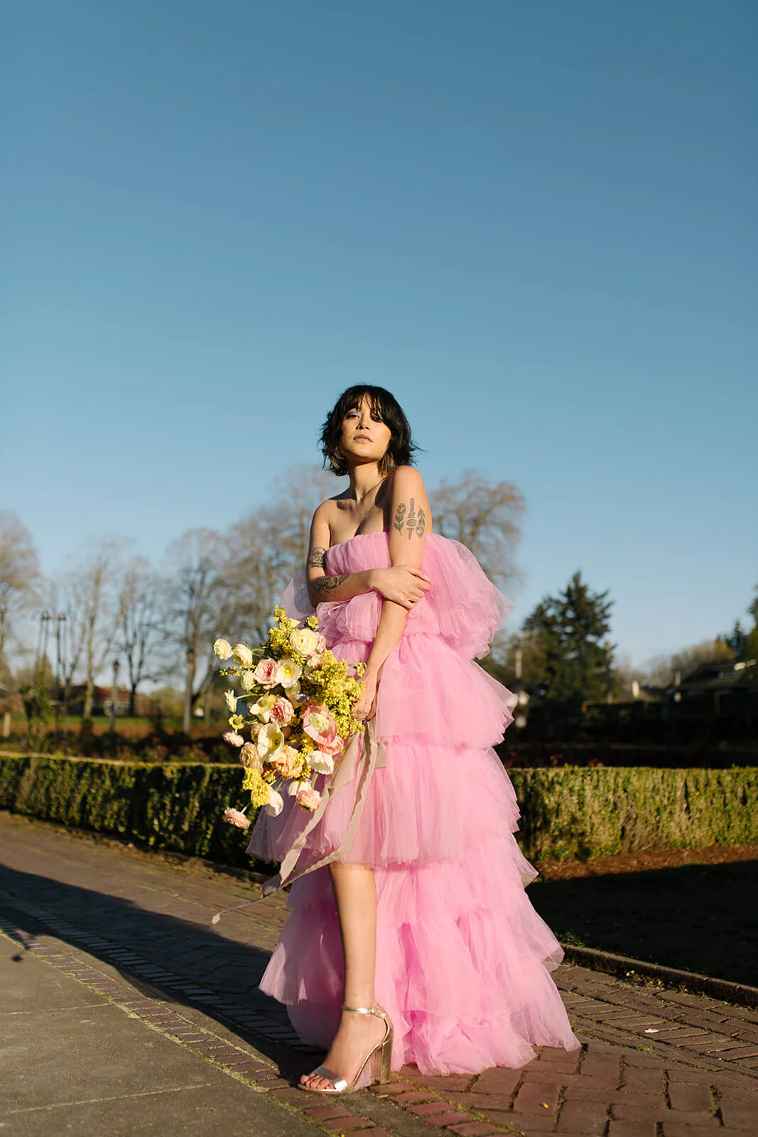 Chloe Pink Tulle High-Low Maxi Dress - Image 4