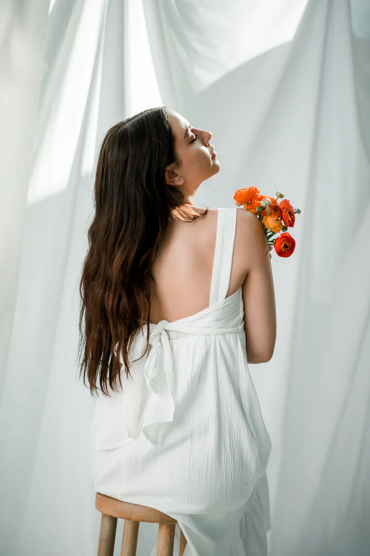 Cristina Bow-Tie Back Midi Dress - White - Image 3