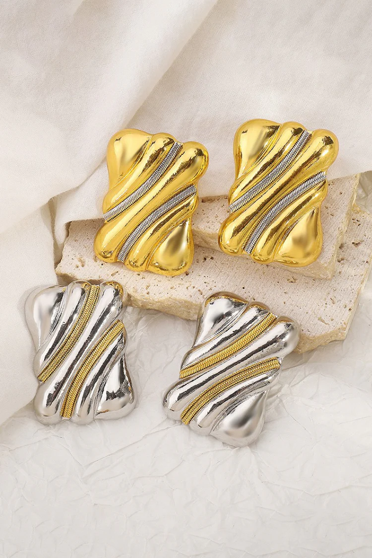 Daphne Mixed Metal Rectangular Studs - Gold - Image 6