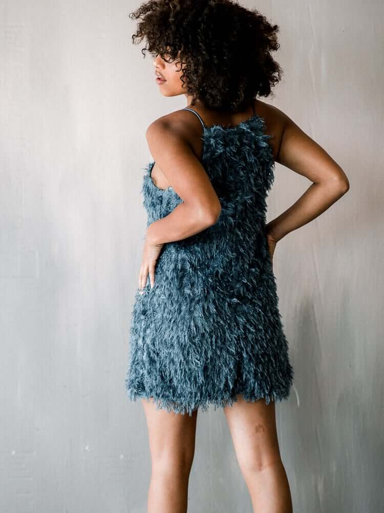 Dawn 3D Fringe Mini Dress - Blue - FINAL SALE - Image 3