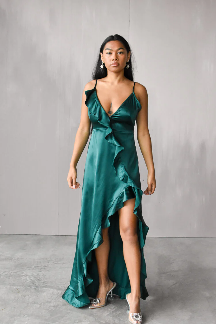 Eden Silk Ruffle Slit Maxi Dress - FINAL SALE - Image 3