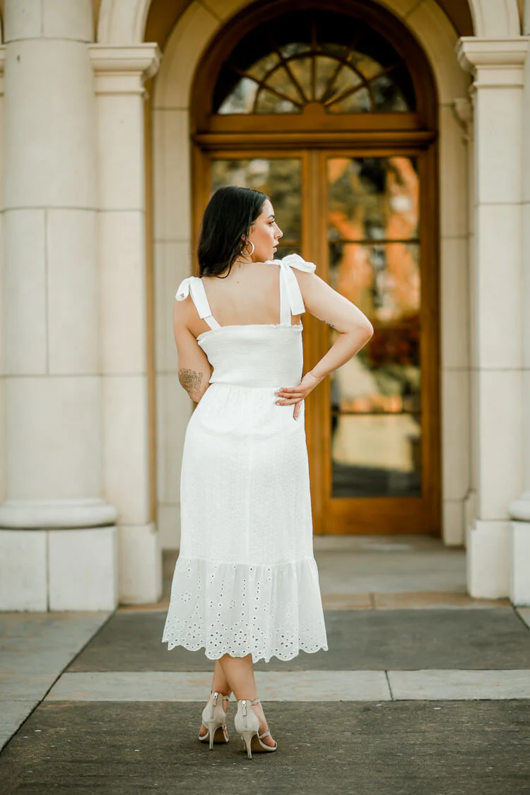 Eliza White Eyelet Midi Dress - Image 3