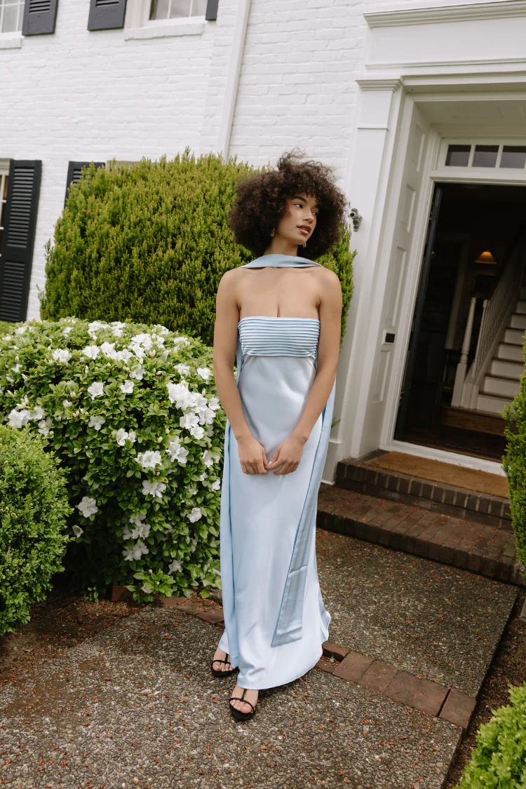 Elsa Ice Blue Maxi Dress with Neck Scarf - Image 3