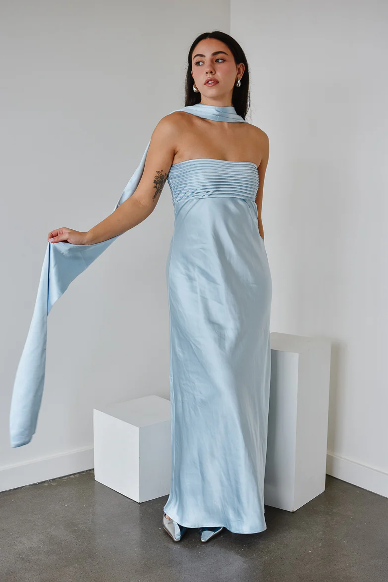 Elsa Ice Blue Maxi Dress with Neck Scarf - Image 4
