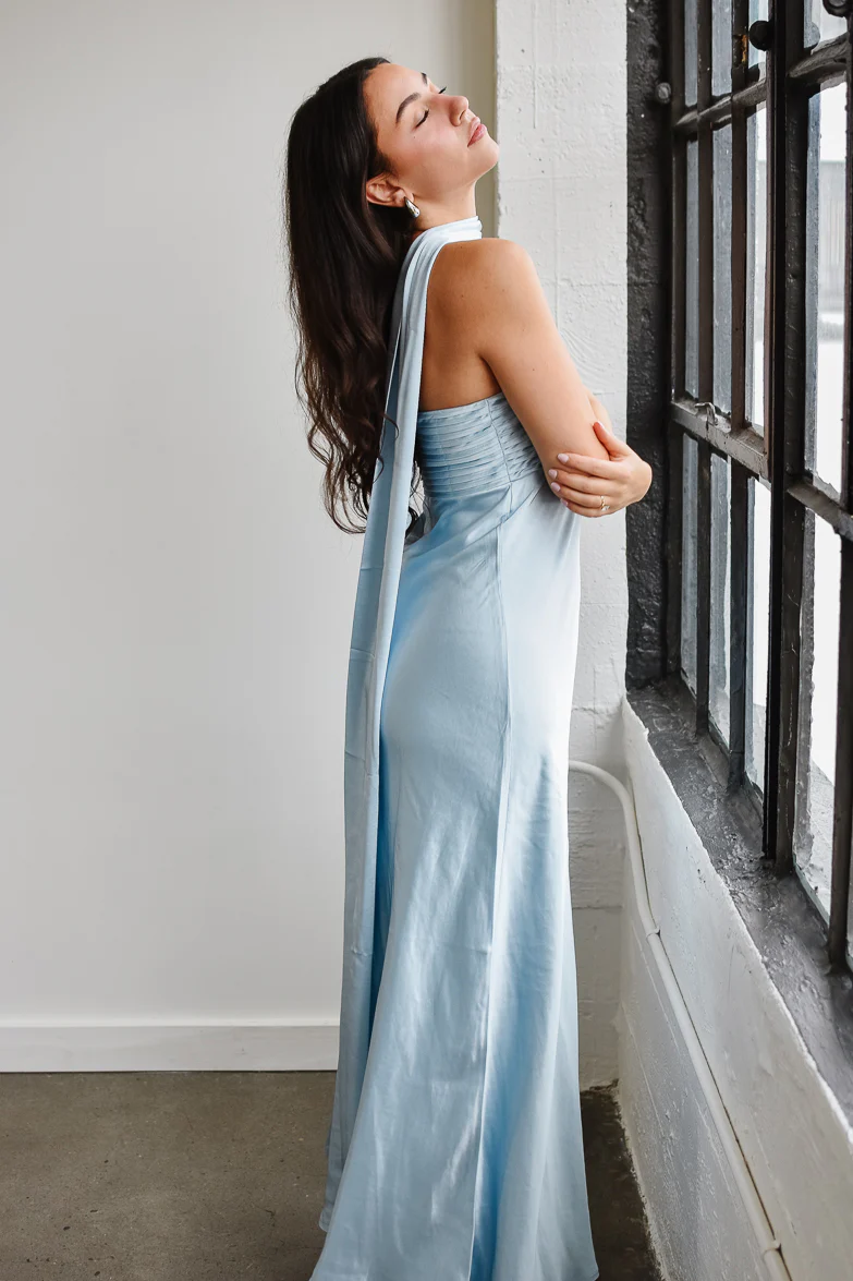 Elsa Ice Blue Maxi Dress with Neck Scarf - Image 5