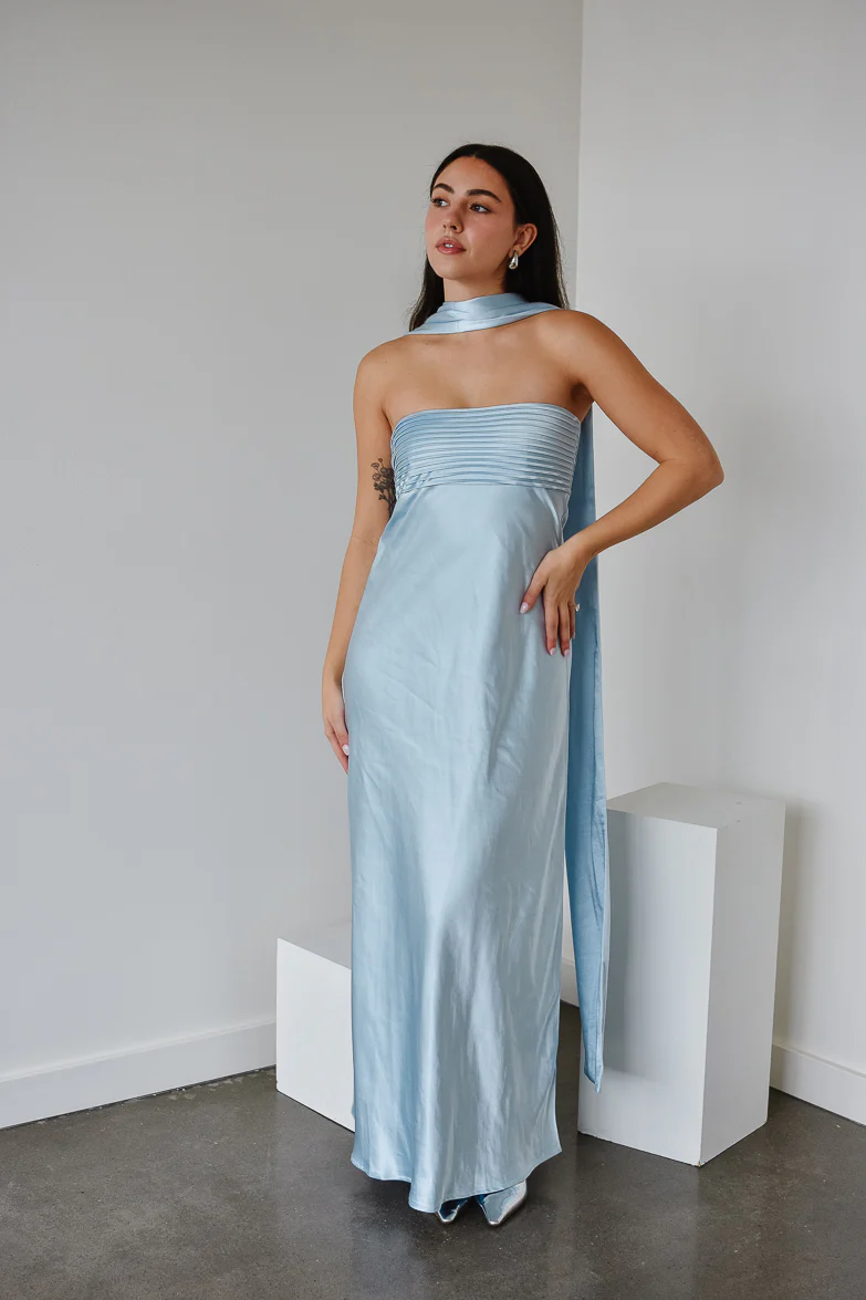 Elsa Ice Blue Maxi Dress with Neck Scarf - Image 6
