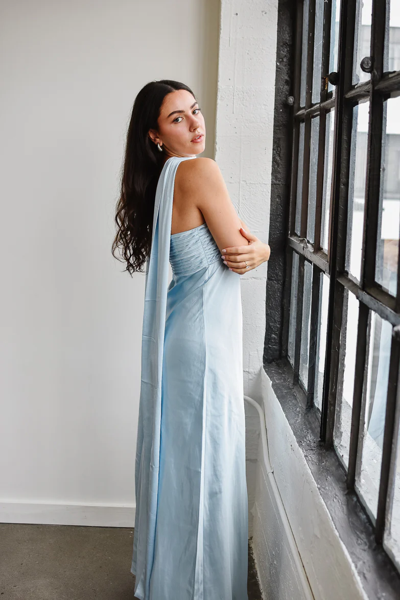 Elsa Ice Blue Maxi Dress with Neck Scarf - Image 7