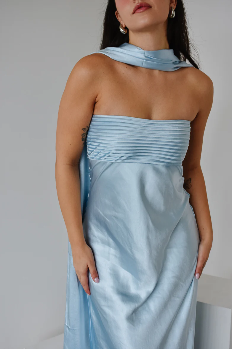 Elsa Ice Blue Maxi Dress with Neck Scarf - Image 9