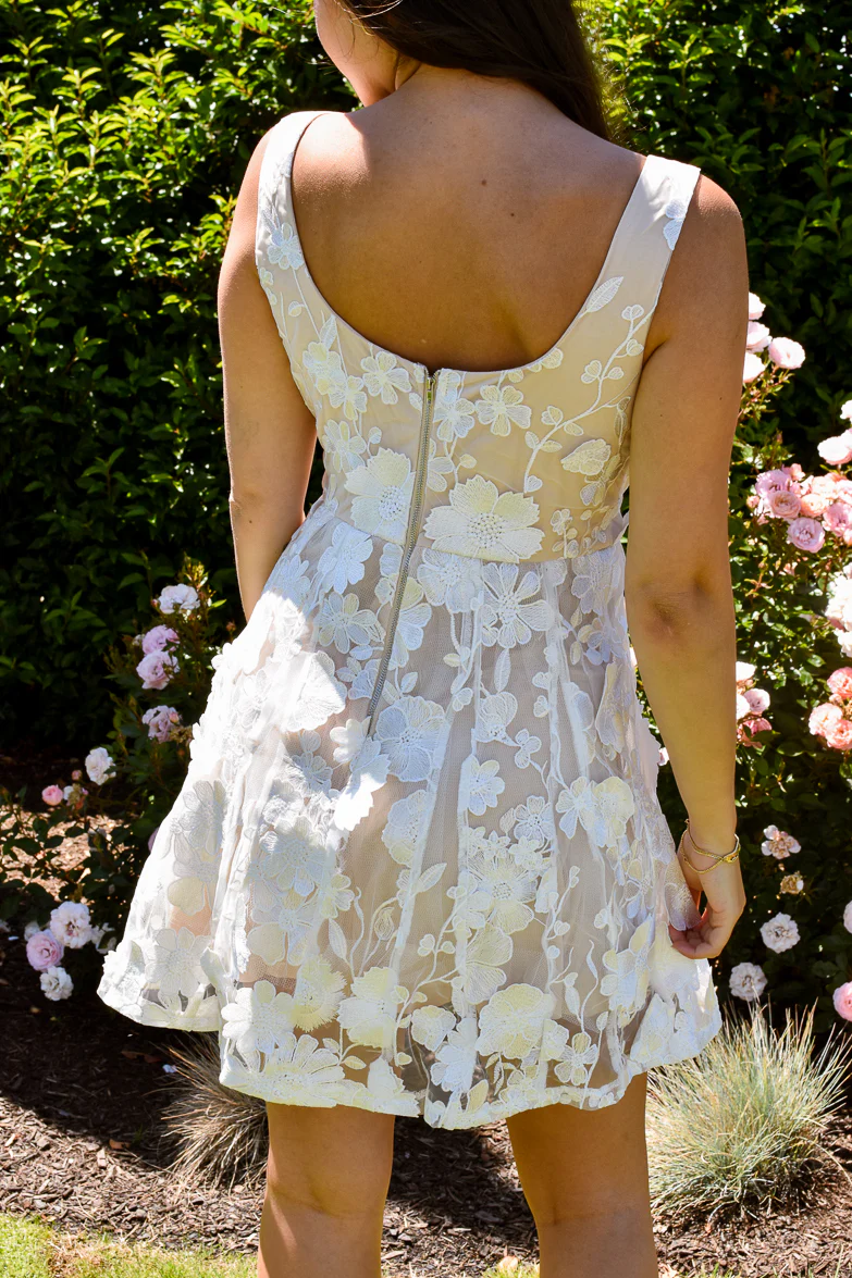 Elsa White Floral Applique Mini Dress - Image 3