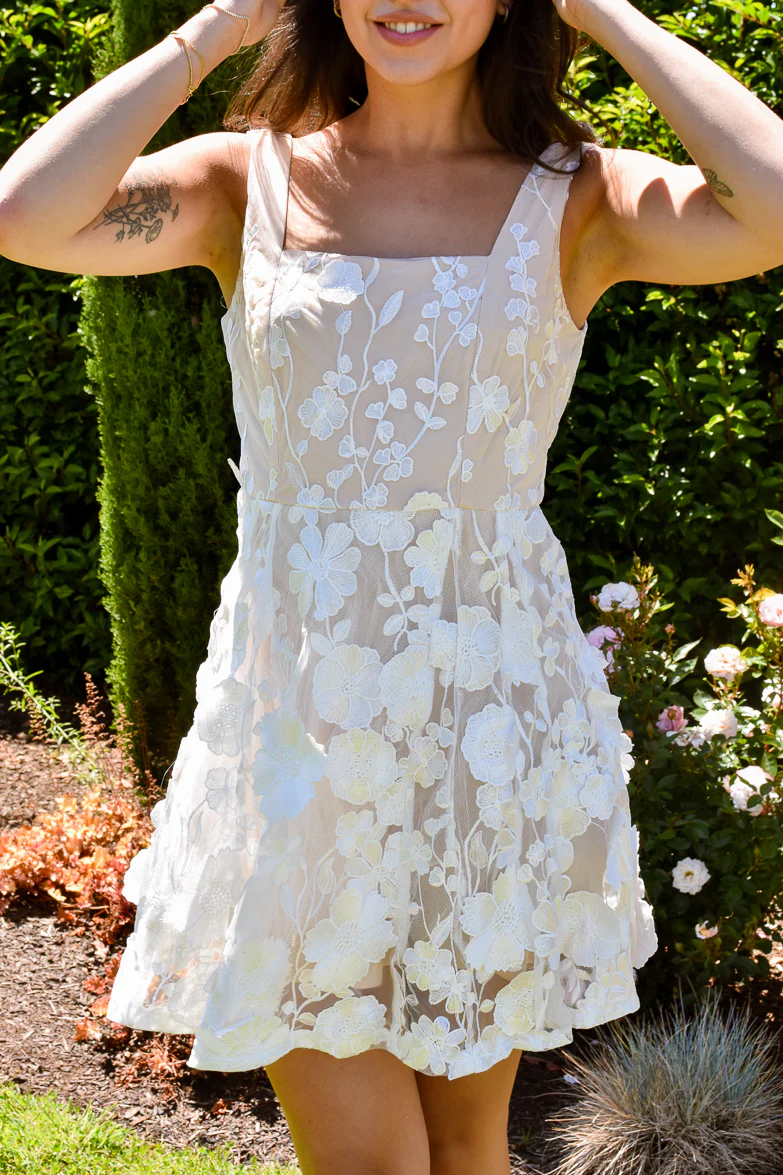 Elsa White Floral Applique Mini Dress - Image 5