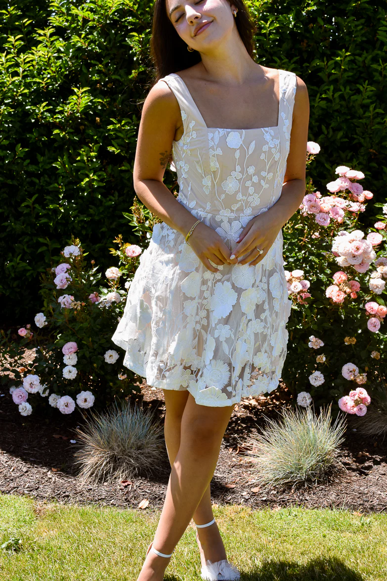 Elsa White Floral Applique Mini Dress - Image 6