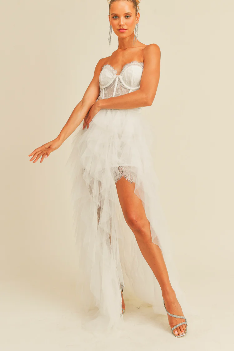 Elysée Lace Bustier Tulle High Low Maxi Dress - Image 5