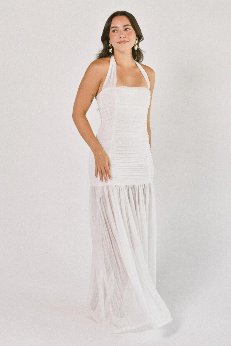 Estelle Ruched Maxi Dress - White - Image 3