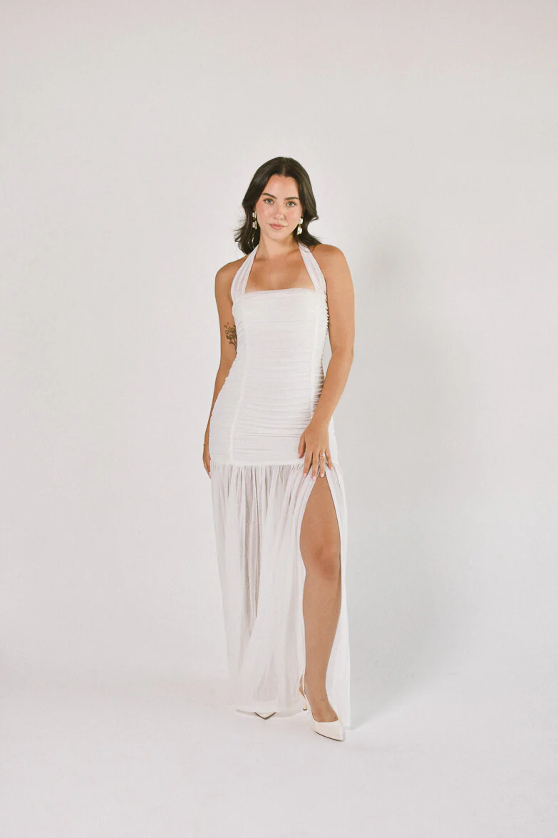 Estelle Ruched Maxi Dress - White - Image 4