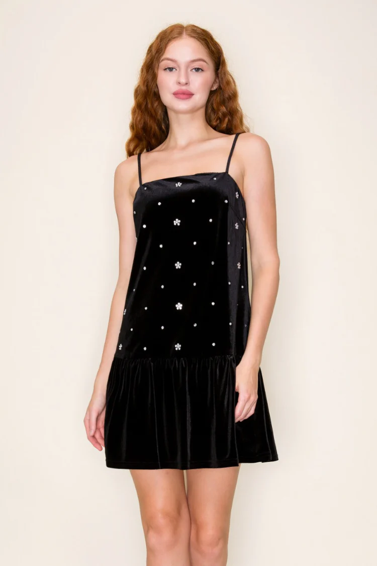 Eva Studded Black Velvet Mini Dress- FINAL SALE - Image 3