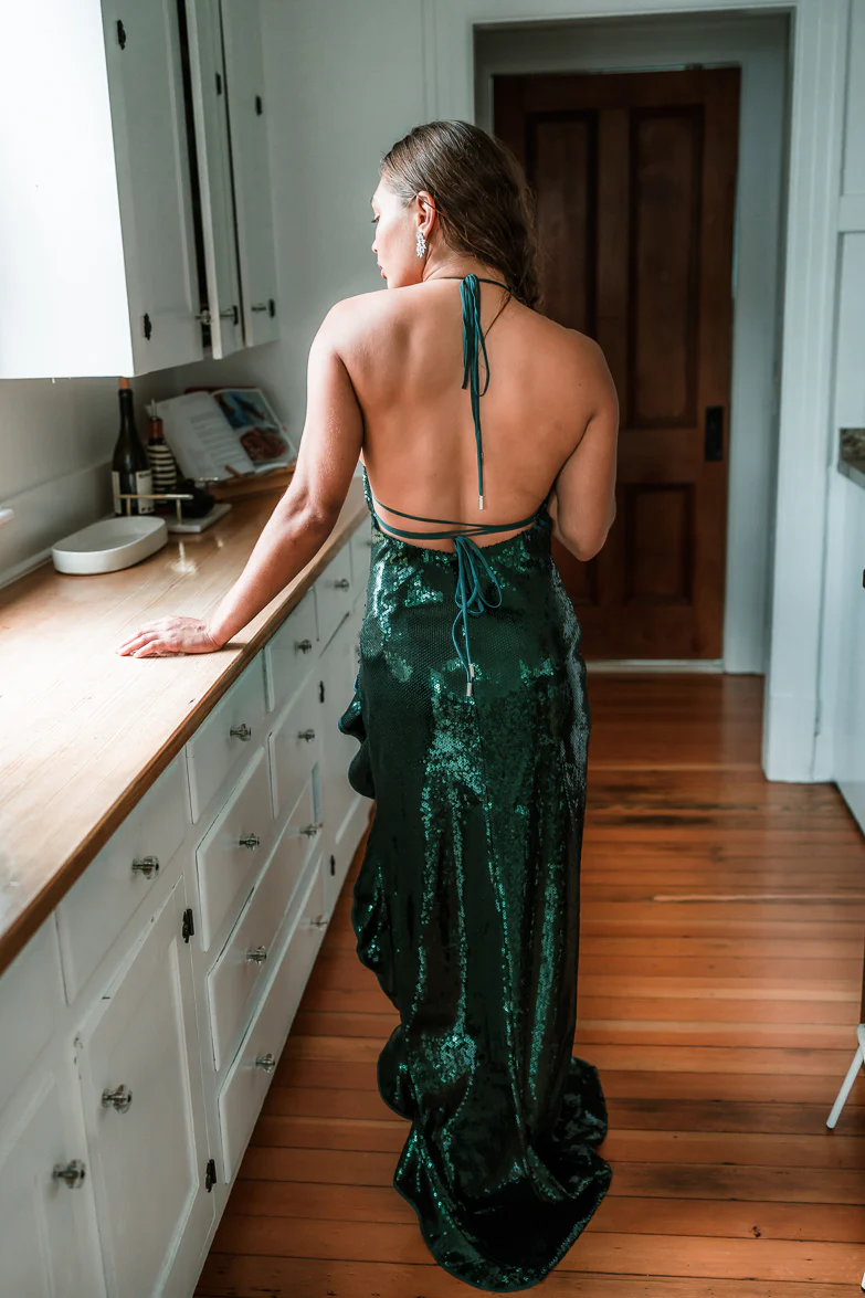 Evangeline Green Sequin Halter Maxi Dress - FINAL SALE - Image 4