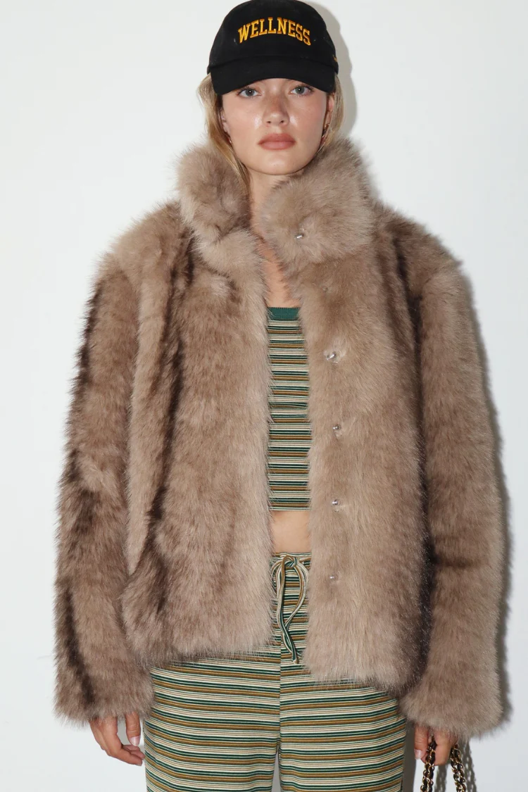 Faux Fur Collar Button Jacket - FINAL SALE - Image 3