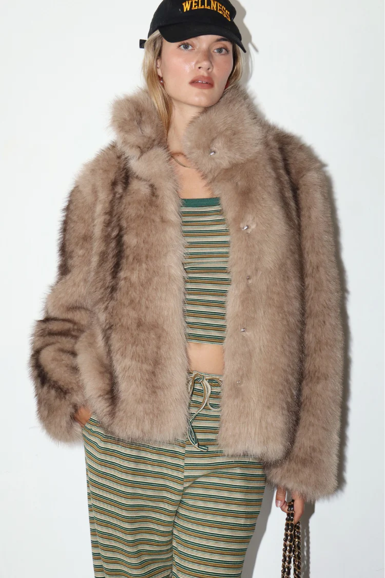 Faux Fur Collar Button Jacket - FINAL SALE - Image 7