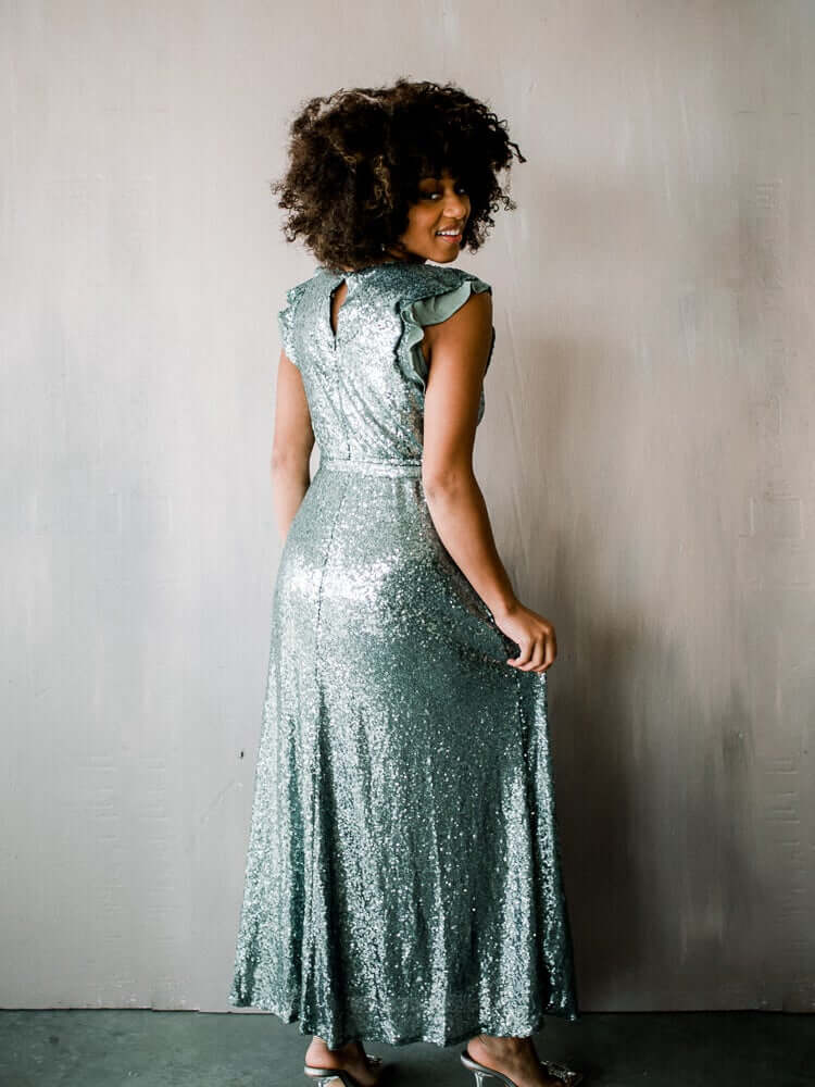 Flutter Sleeve Sequin Midi Dress - Silver - FINAL SALE - Image 3
