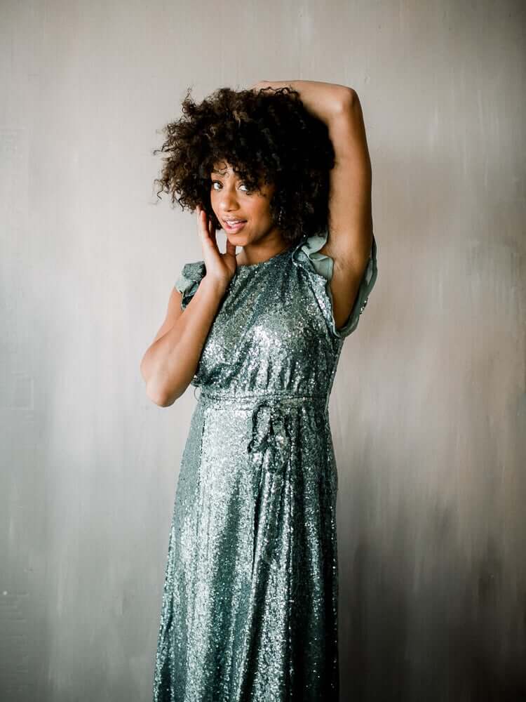 Flutter Sleeve Sequin Midi Dress - Silver - FINAL SALE - Image 4