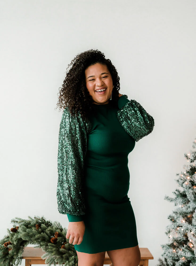 Frankie Green Sequin Sleeve Midi Dress - Image 3