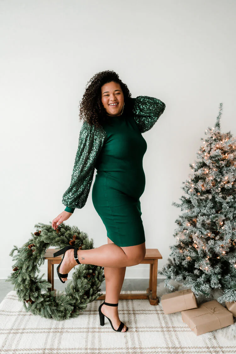 Frankie Green Sequin Sleeve Midi Dress - Image 4