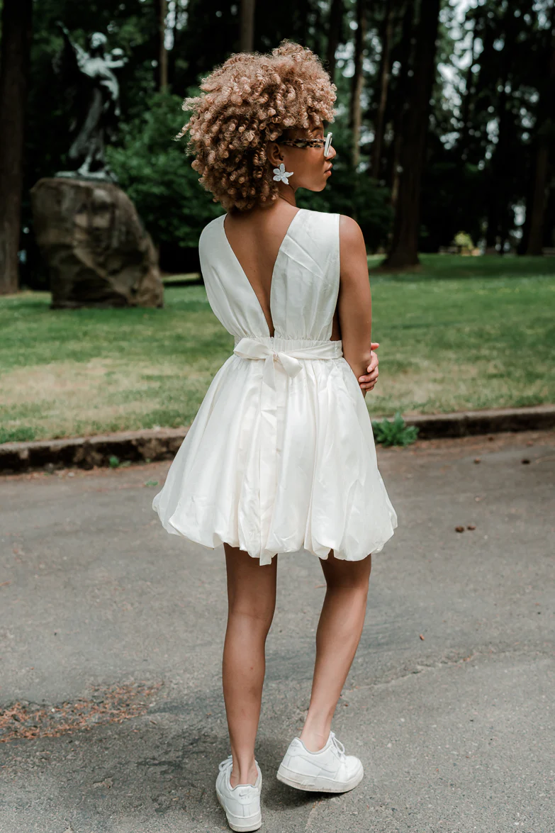 Satin Bow Bubble Hem Mini Dress - Image 3