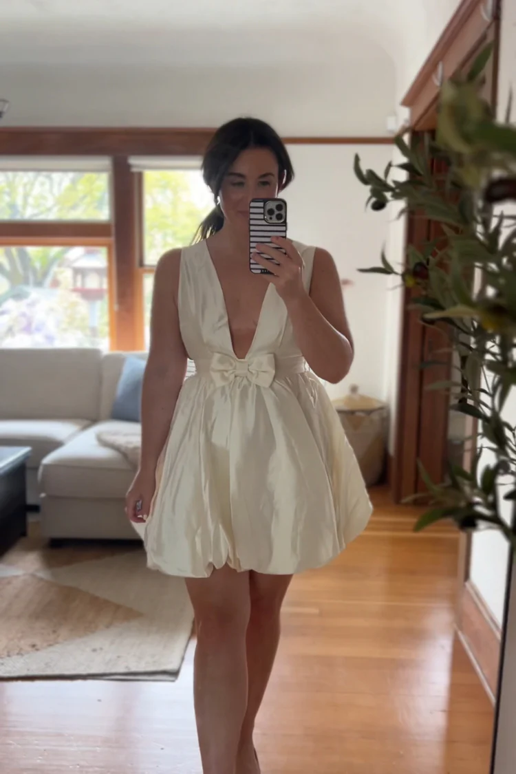 Satin Bow Bubble Hem Mini Dress - Image 4