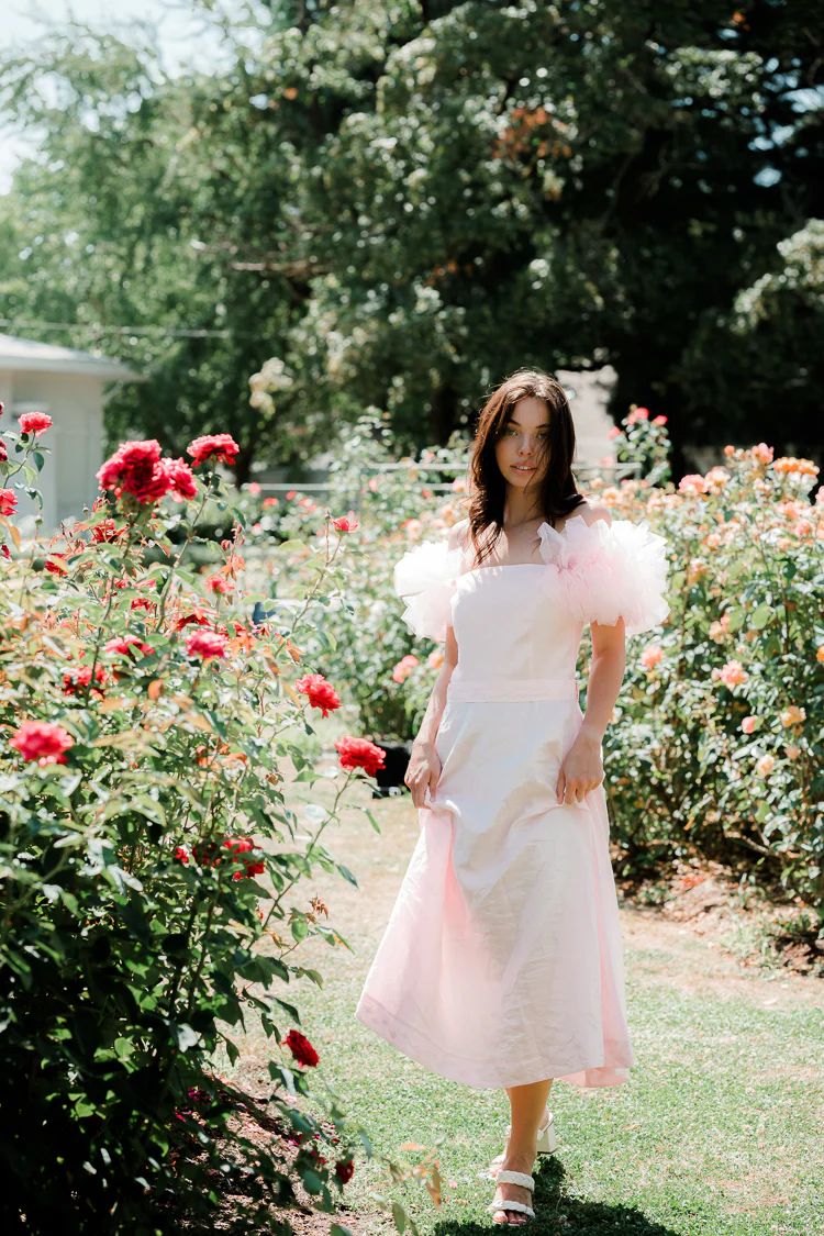 Giamba Tulle Sleeve Midi Dress - Pink - Image 4