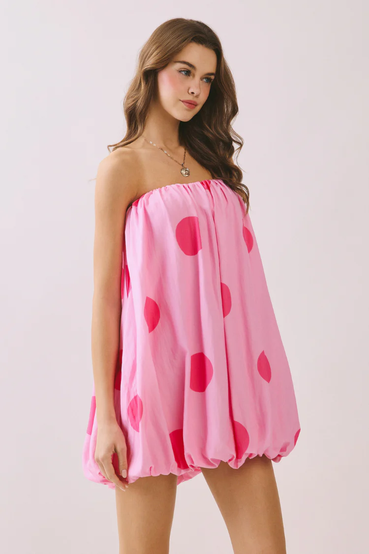 Gigi Pink Polka Dot Balloon Mini Dress - Image 3
