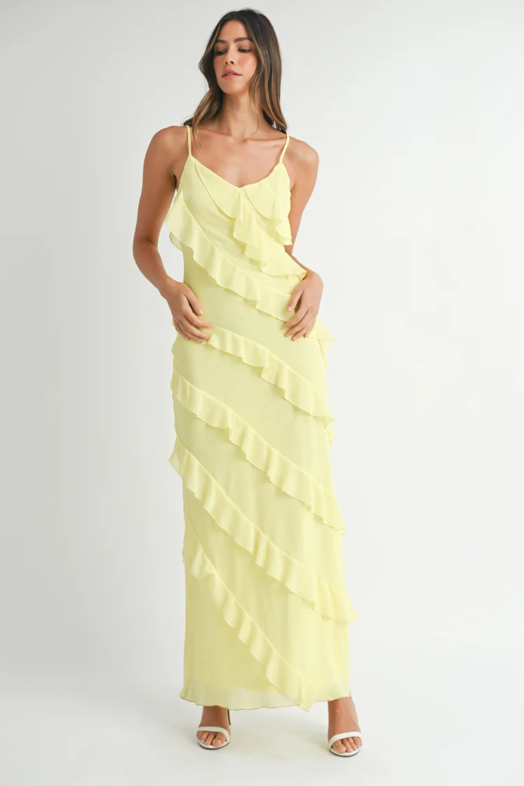 Gisele Yellow Ruffle Maxi Dress - FINAL SALE - Image 3
