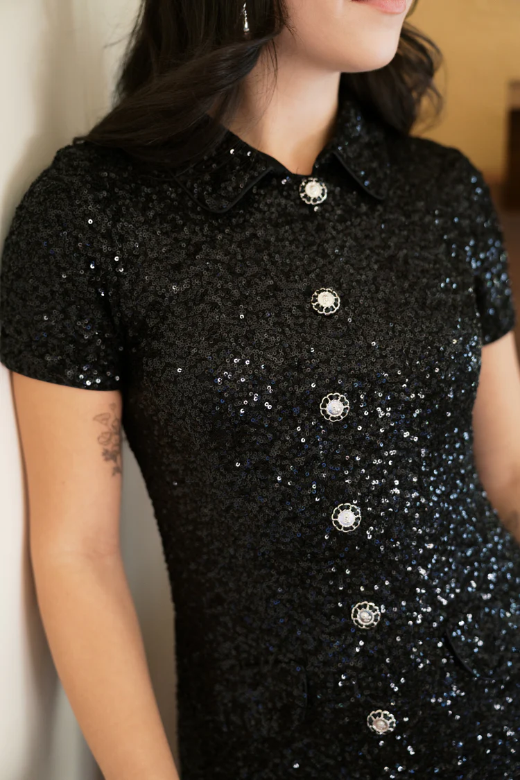 Gramercy Black Sequin Mini Shirtdress - Image 7