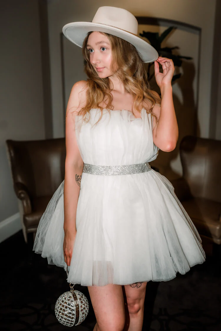 Greyson White Tulle Mini Dress with Rhinestone Belt - FINAL SALE - Image 4