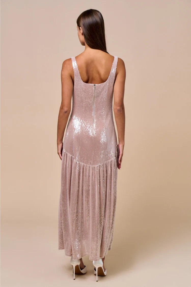 Gwyneth Sequin Midi Dress - Nude/ Pale Pink - Image 3