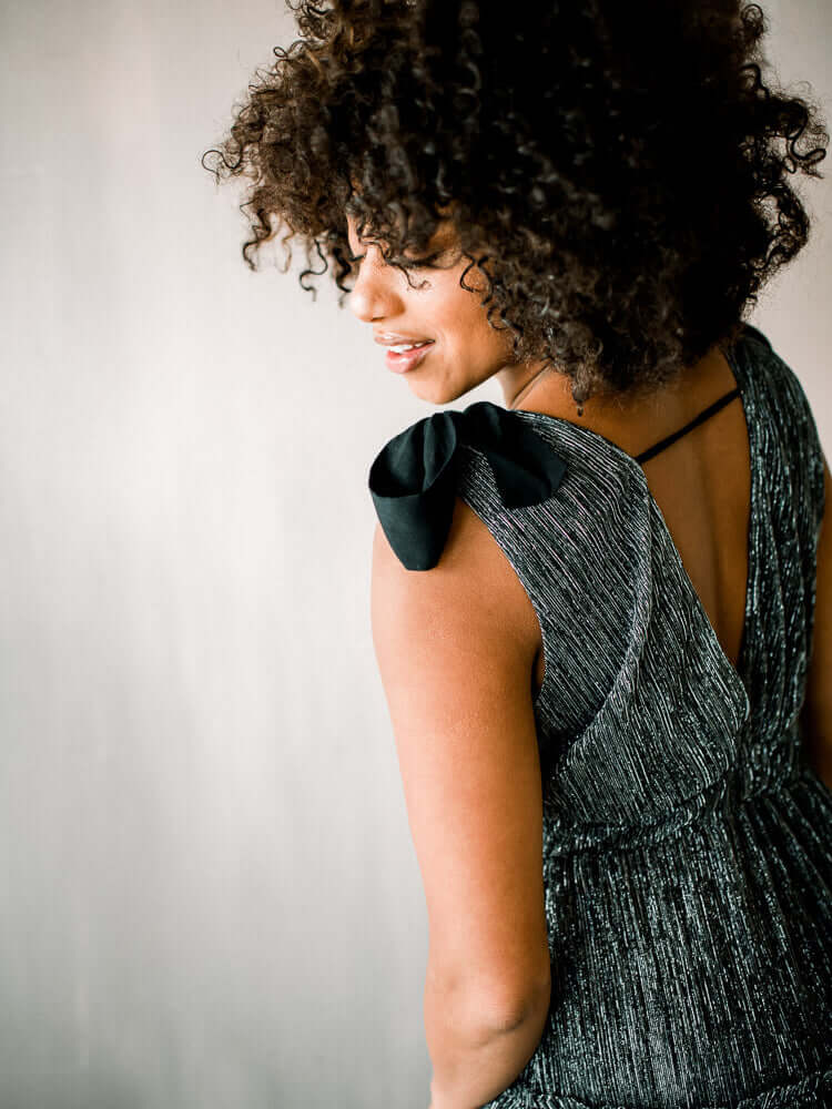 Halle Shoulder Tie Deep V Maxi - Silver - Image 6