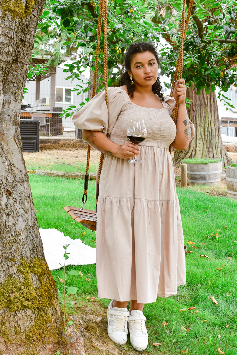 Heath Puff Sleeve Midi Dress - Taupe - Image 3