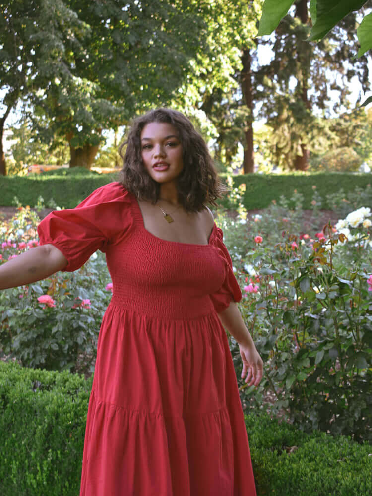 Heath Puff Sleeve Plus Midi Dress - Tomato - Image 3