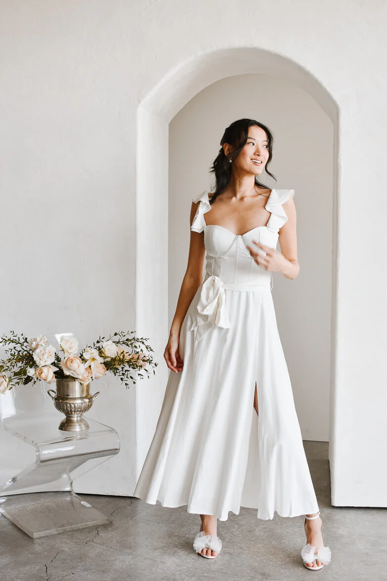 Francoise White Corset Midi Dress - Image 3