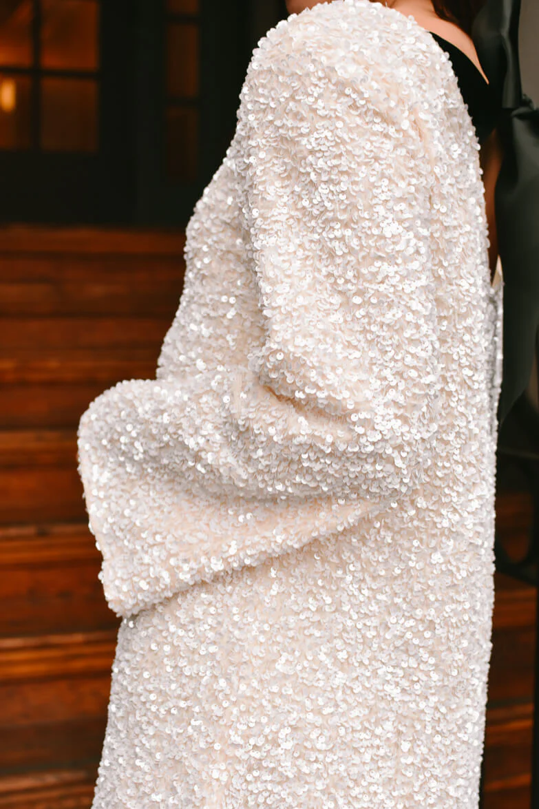 Irina White Sequin Mini Dress with Black Bow - Image 3
