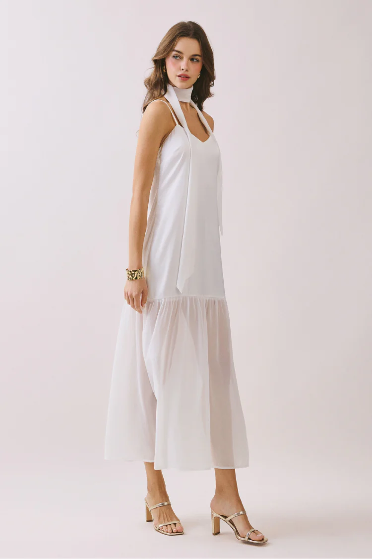 Lila Maxi Dress with Neck Scarf - White - Image 4