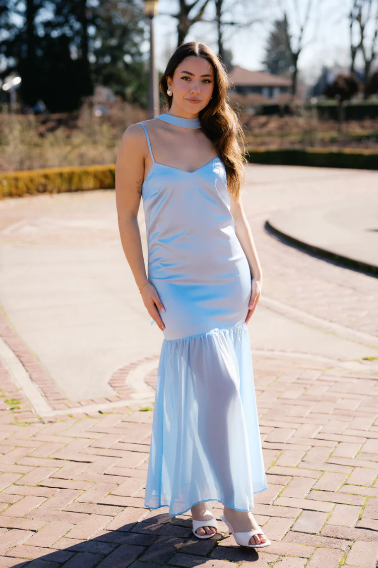 Lila Maxi Dress with Neck Scarf - Blue - Image 3