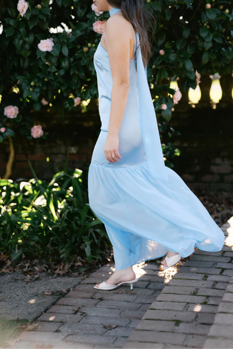 Lila Maxi Dress with Neck Scarf - Blue - Image 4