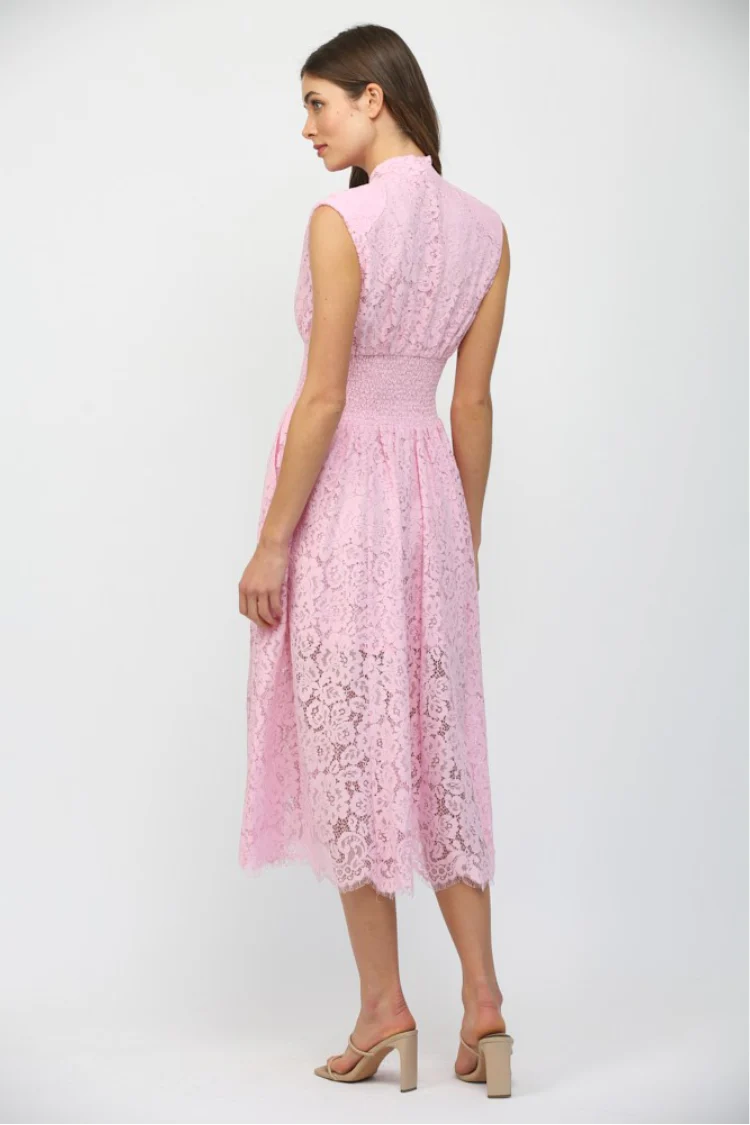 Lille Pink Lace Midi Dress - Image 3