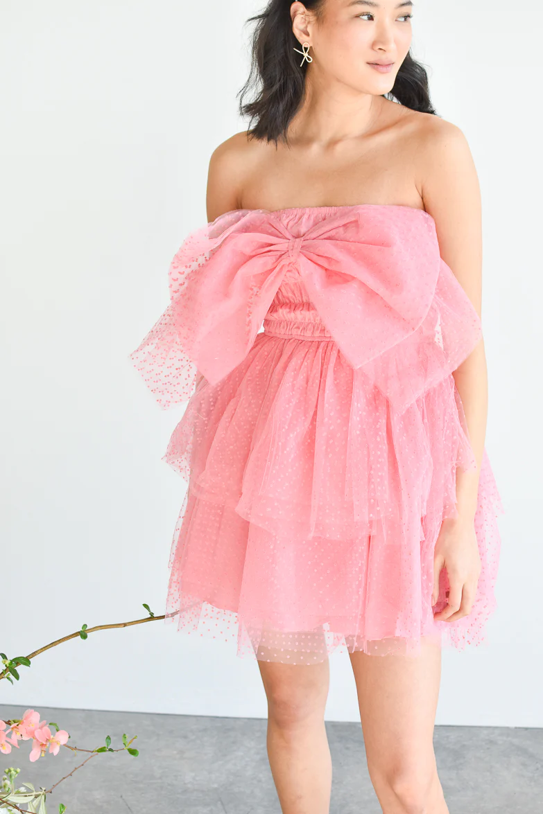 Lowery Swiss Dot Bow Mini Dress - Pink - FINAL SALE - Image 3